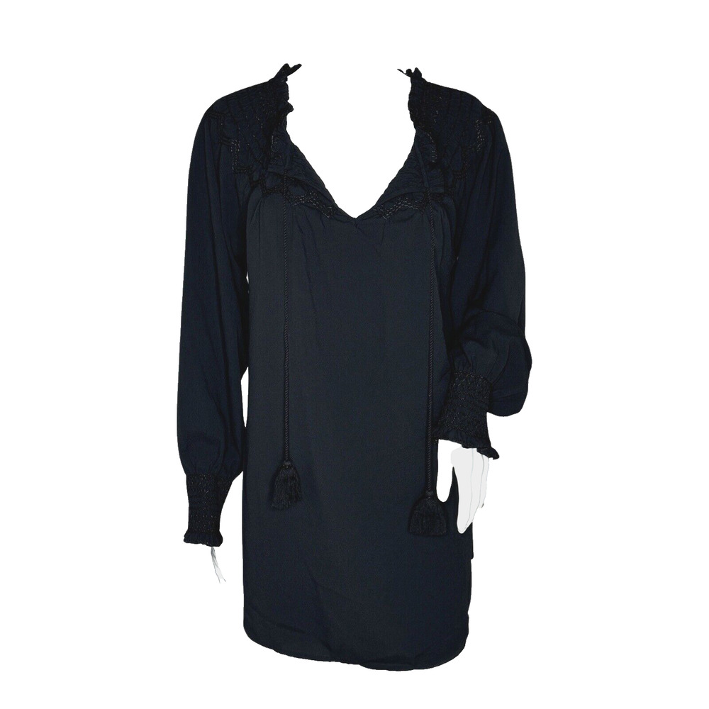Lands End Shirt Women 12 Black Tunic Top Bohemian Peasant Neutral Minimalist
